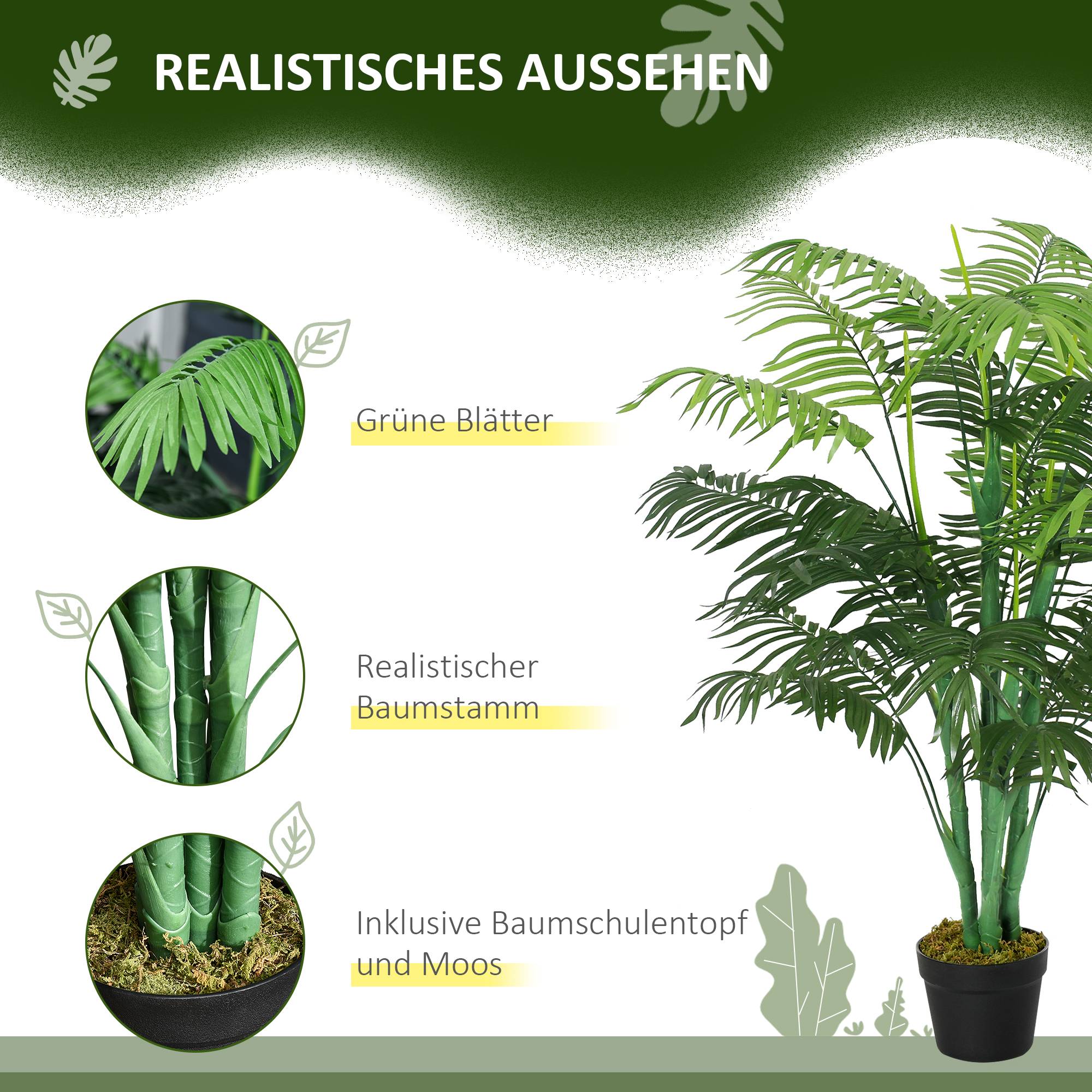 Palmier artificiel plastique pot ciment salon balcon feuilles ajustables 125cm vert - ComfortXL Outdoor Living - Image 6