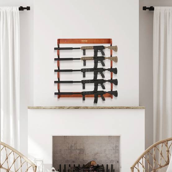 VEVOR Support mural arme à feu, bois, 5 fusils. Charge 60 kg, rembourrage. - Image 8