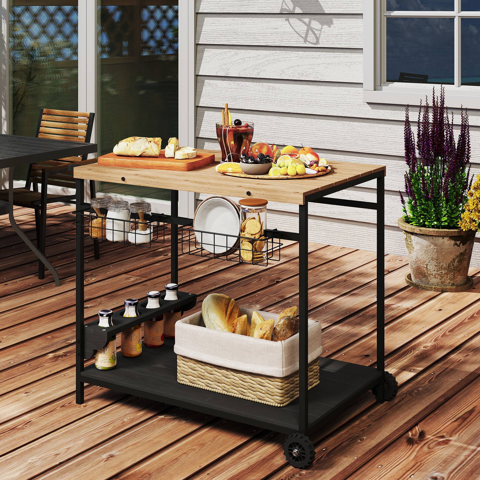 ComfortXL - Desserte de jardin bois et acier 97,5 x 65 x 81 cm service plancha barbecue - ComfortXL Outdoor Living - Image 3
