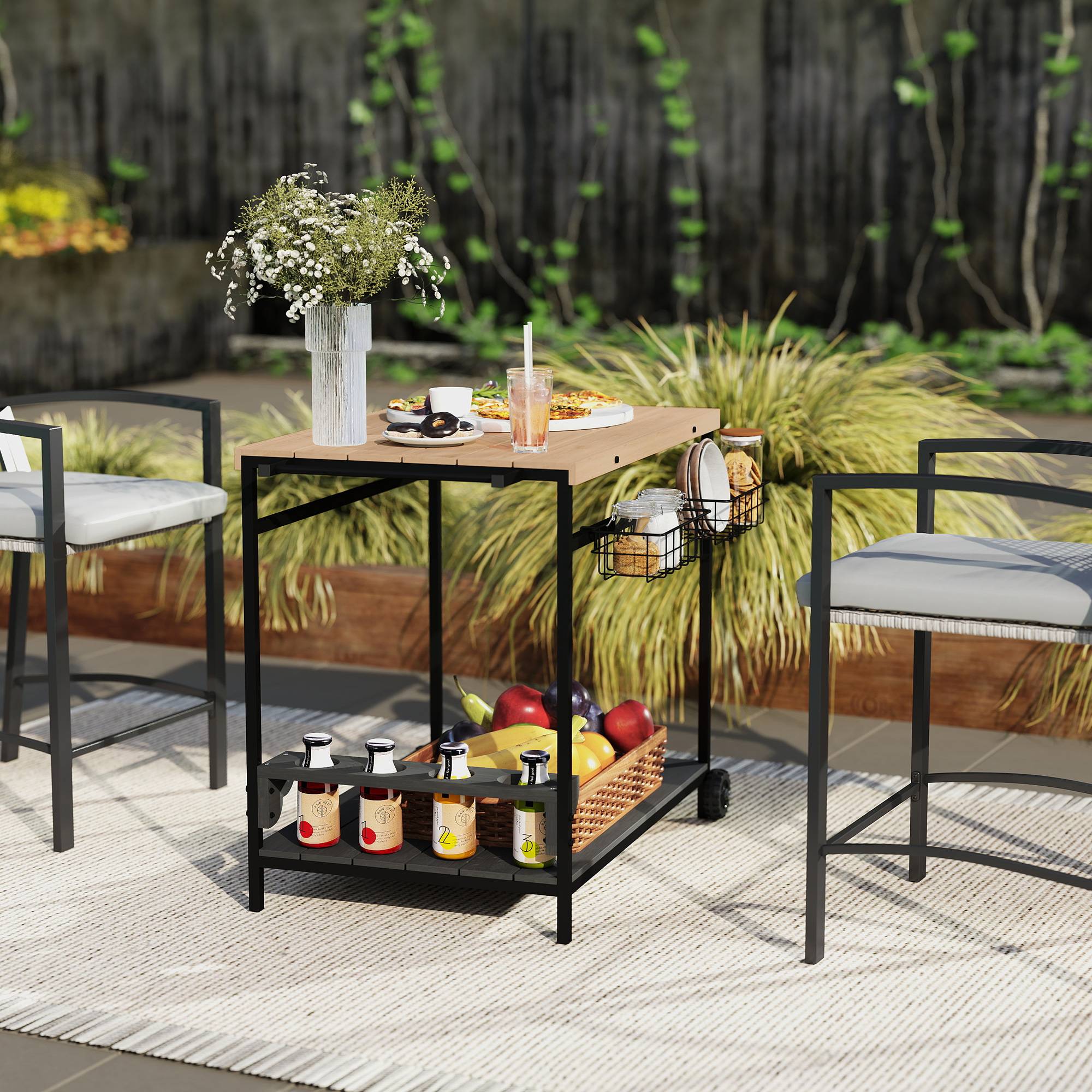 ComfortXL - Desserte de jardin bois et acier 97,5 x 65 x 81 cm service plancha barbecue - ComfortXL Outdoor Living - Image 10