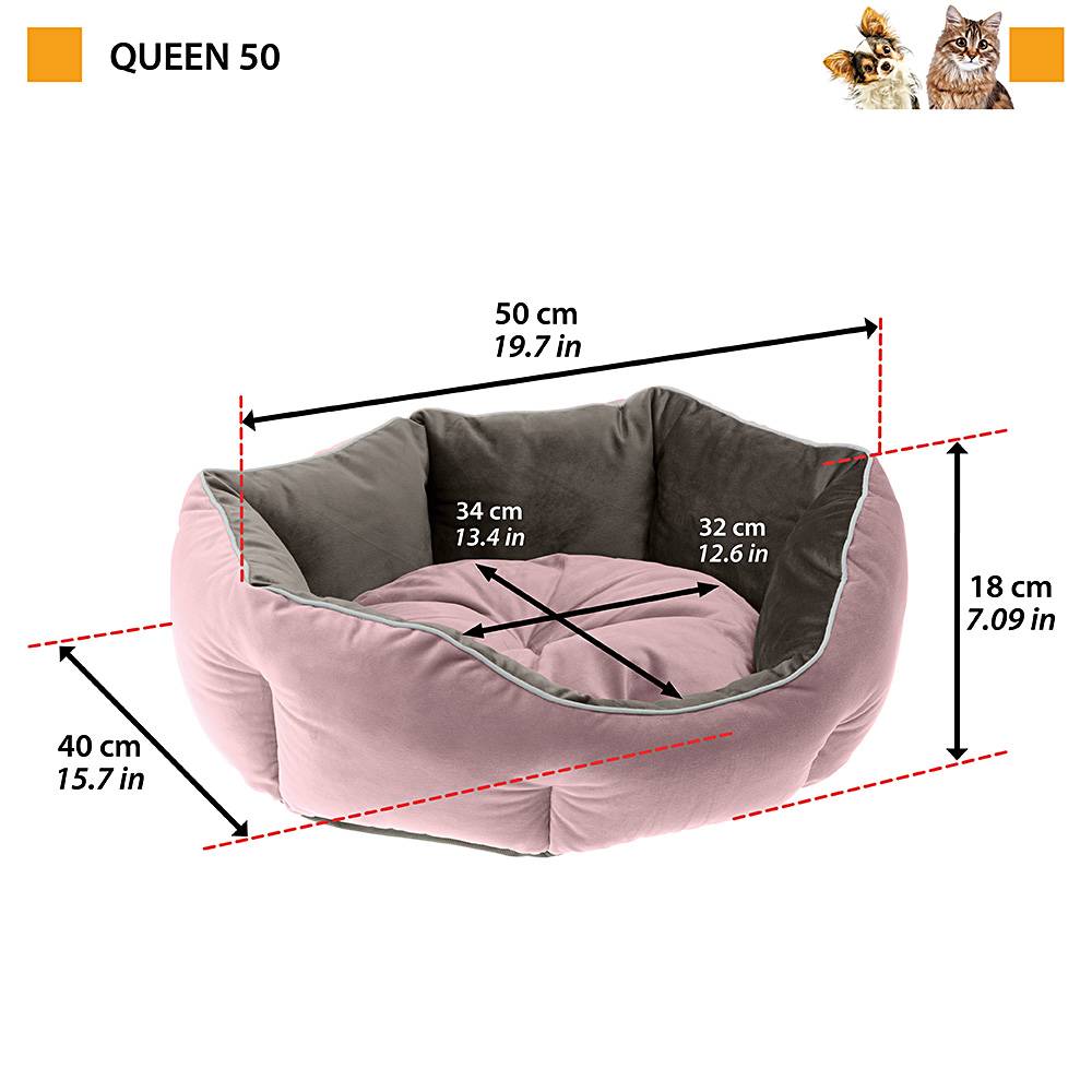 Ferplast - Ferplast Divan pour chats et chiens QUEEN 50 con coussin, couchage rembourré pour animaux, double-face, velours doux, lavable, 50x40x18, rose - Imagen 2