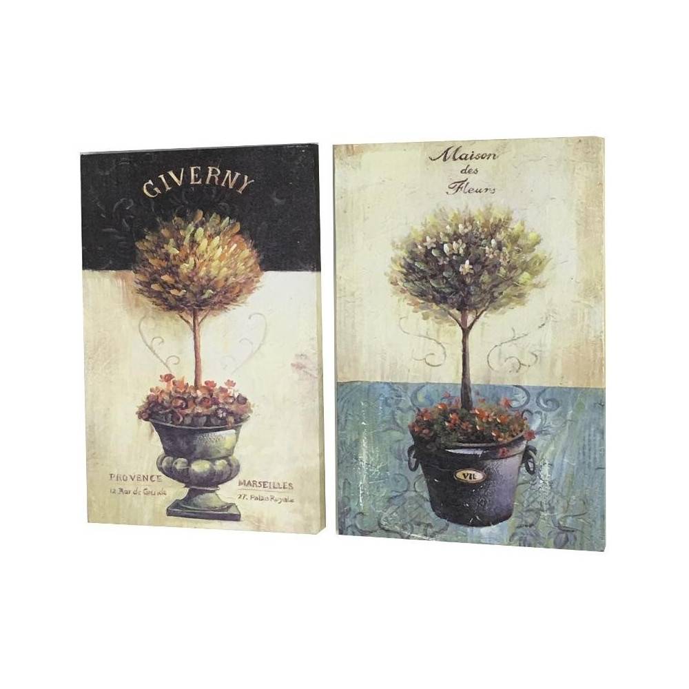 Set de 2 tableaux en bois mutlicolore "Provence" 20 x 30 cm Chemin de campagne