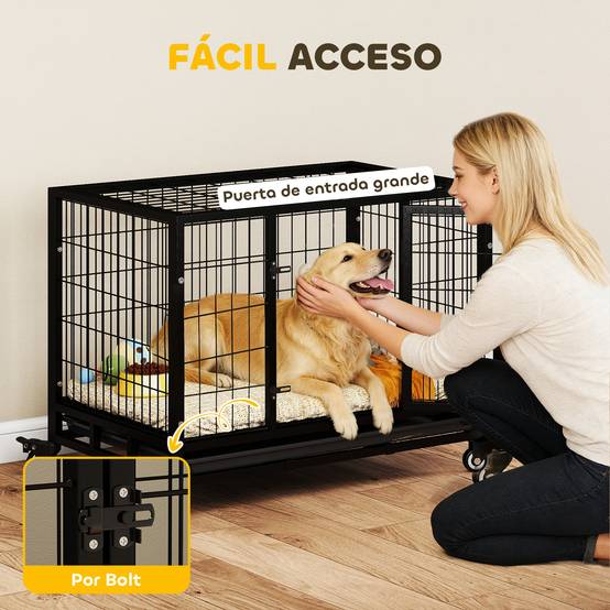 Cage métallique pour chien avec roulettes et freins, plateau amovible et porte à loquet pour Golden Retriever et Labrador, 92 x 62 x 75 cm, noire - Image 7