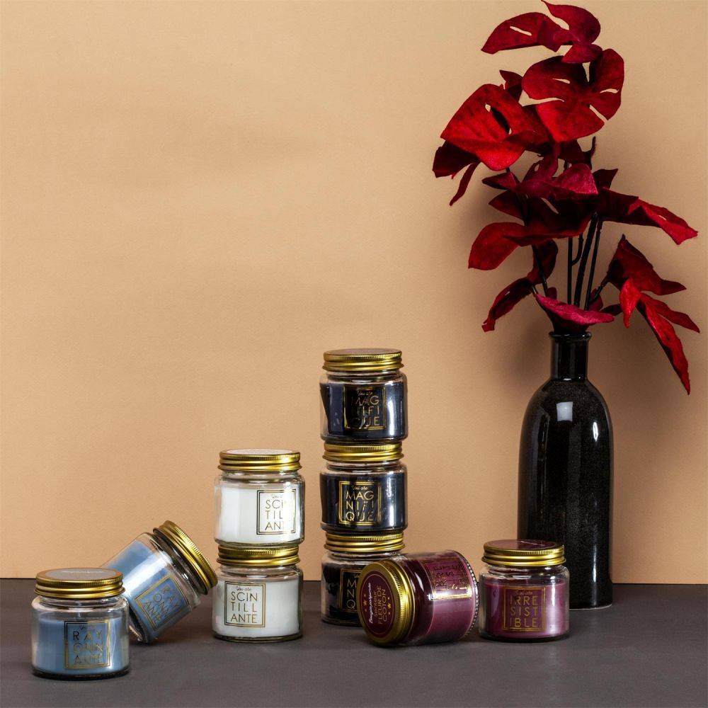 The Home Deco Factory - Bougie en pot message scintillant senteur fleur de coton (Lot de 3) - Imagen 2