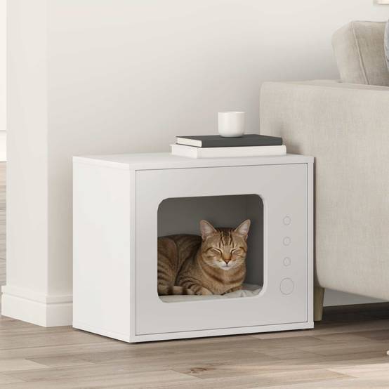 Maison Chat Design Bois Moderne Repos Blanc 51cm pour Chat Confortable - ComfortXL Outdoor Living - Image 1