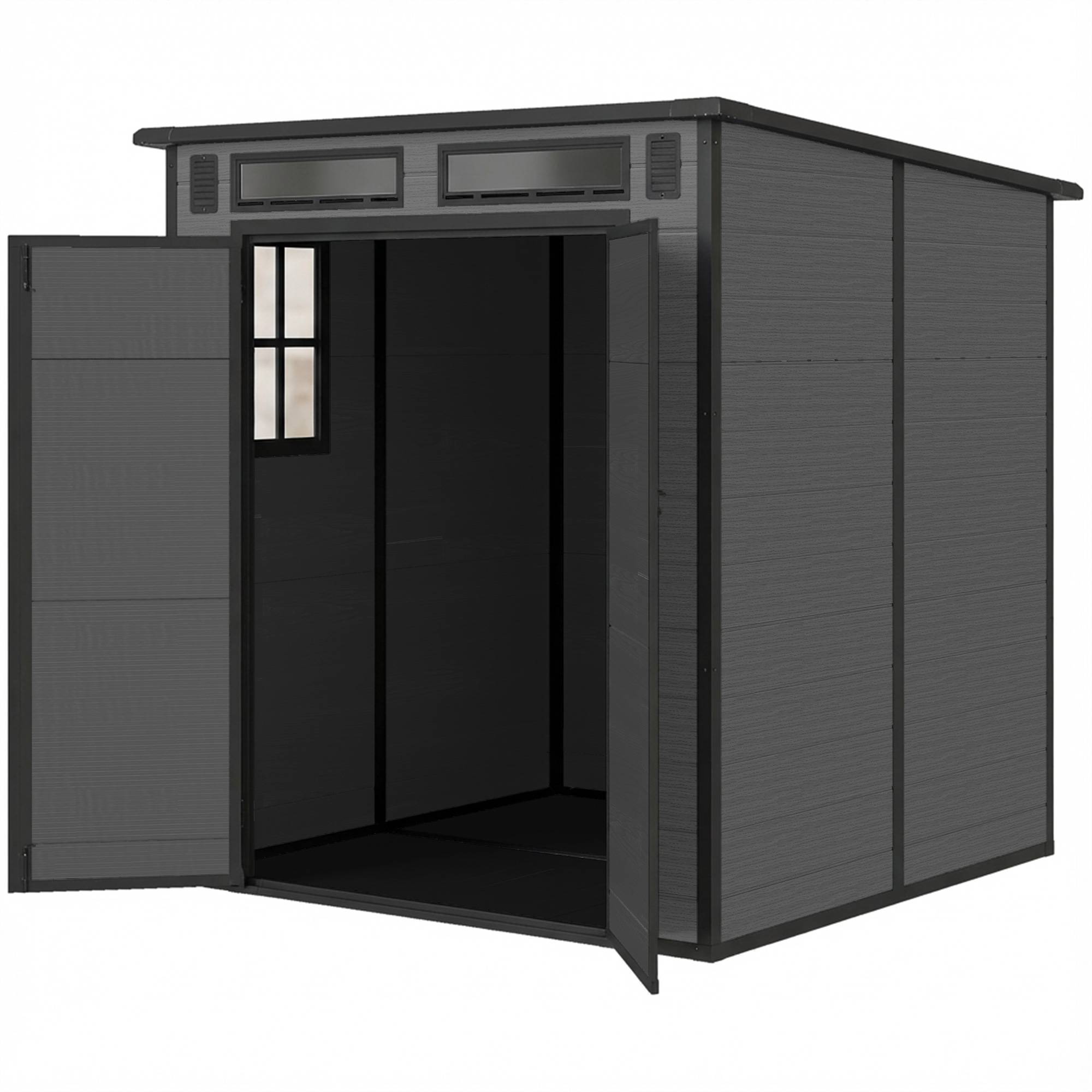 Cabane de jardin résine polypropylène double porte fenêtres 182x182 cm gris - ComfortXL Outdoor Living - Image 2