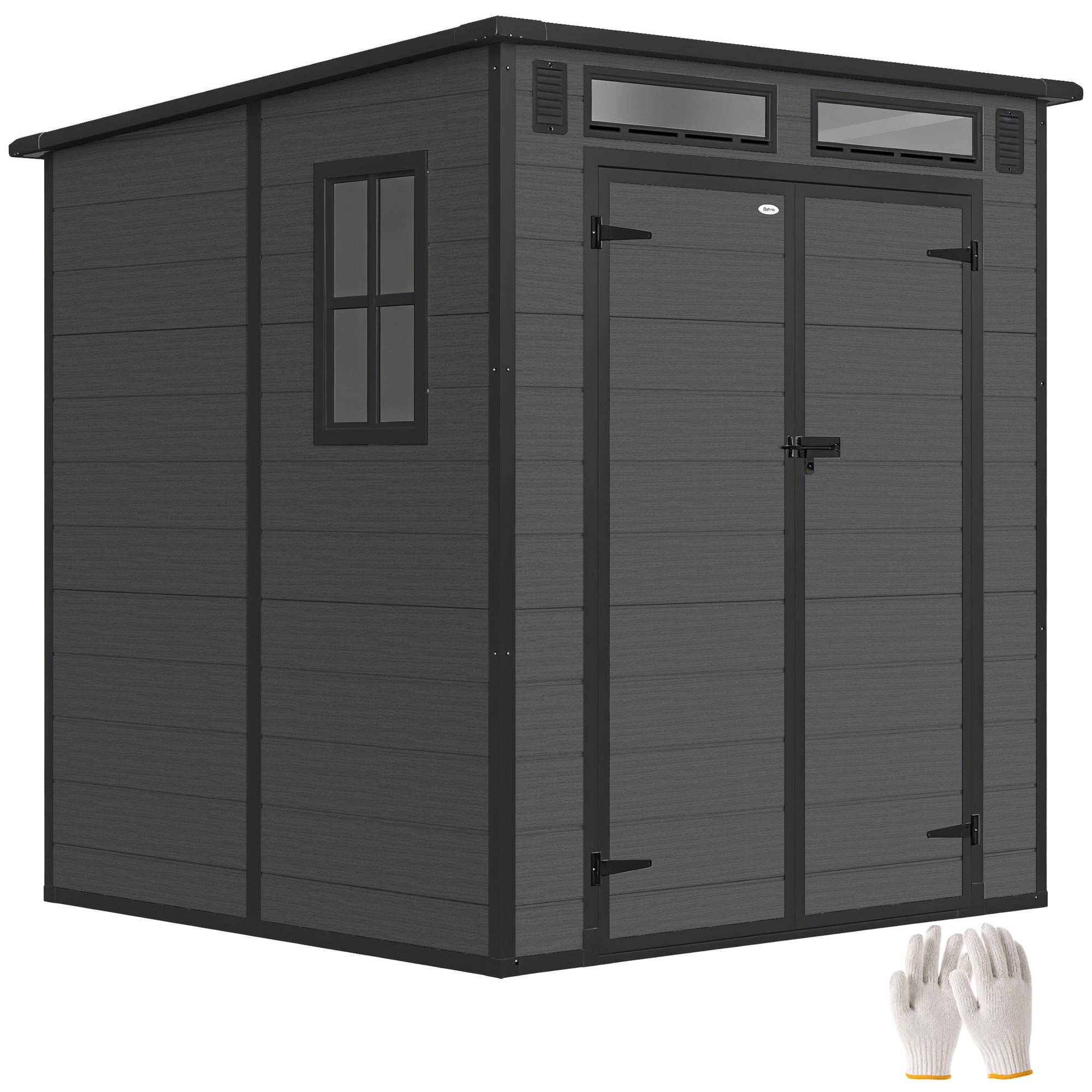 Cabane de jardin résine polypropylène double porte fenêtres 182x182 cm gris - ComfortXL Outdoor Living - Image 1