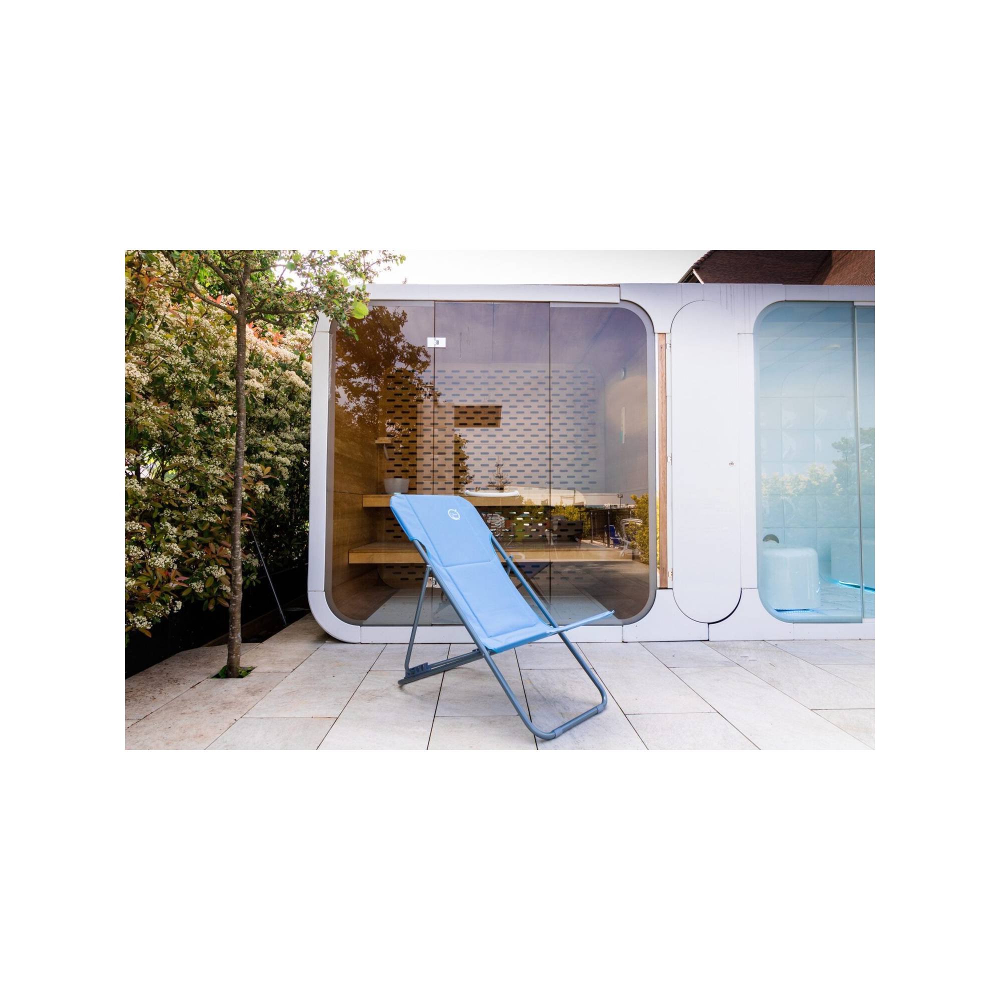 Lot de 2 chiliennes de jardin pliables - 4 positions - O'Sun - Bleu - Dimensions : 96 x 55 x 98 cm - Imagen 2
