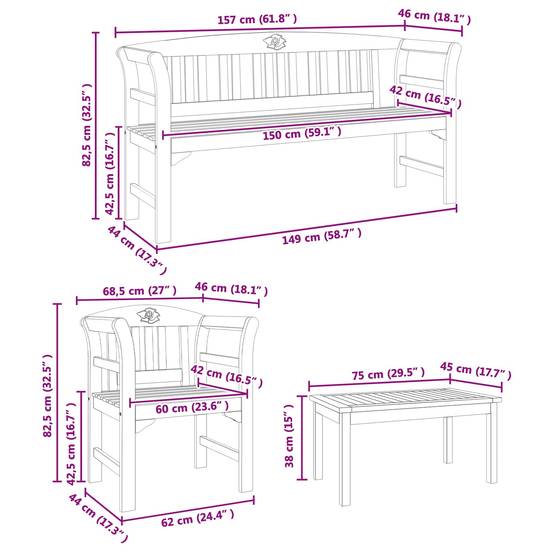Vidaxl - Ensemble de salon Rose de jardin 4 pcs Bois d'Acacia Massif vidaXL 3416309 - Image 3