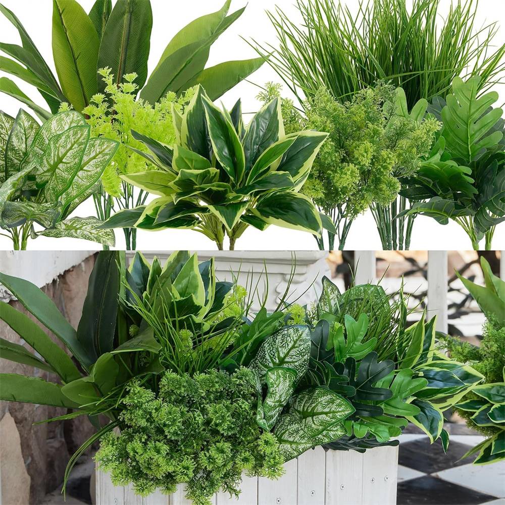 Lot de 18 plantes artificielles – Tiges de verdure imitation plastique pour décoration intérieure et extérieure, jardin suspendu-Lytech