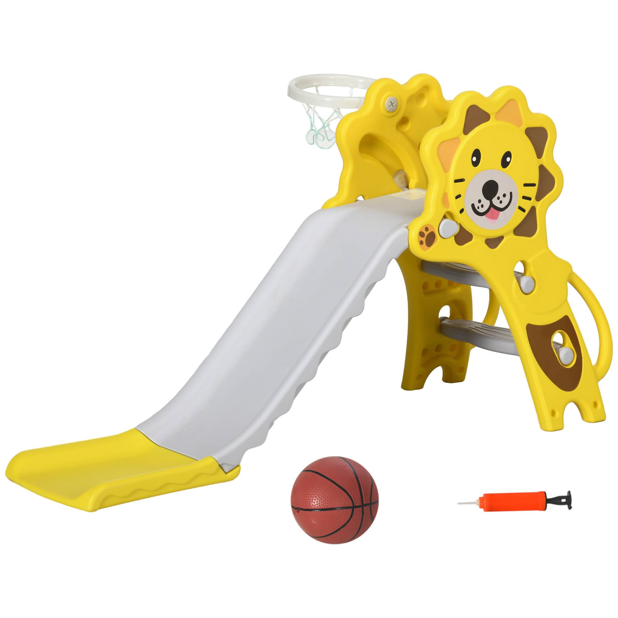 Toboggan pour enfants intérieur extérieur avec panier de basket pour les enfants de 18 à 36 mois, jaune, gris - Image 2
