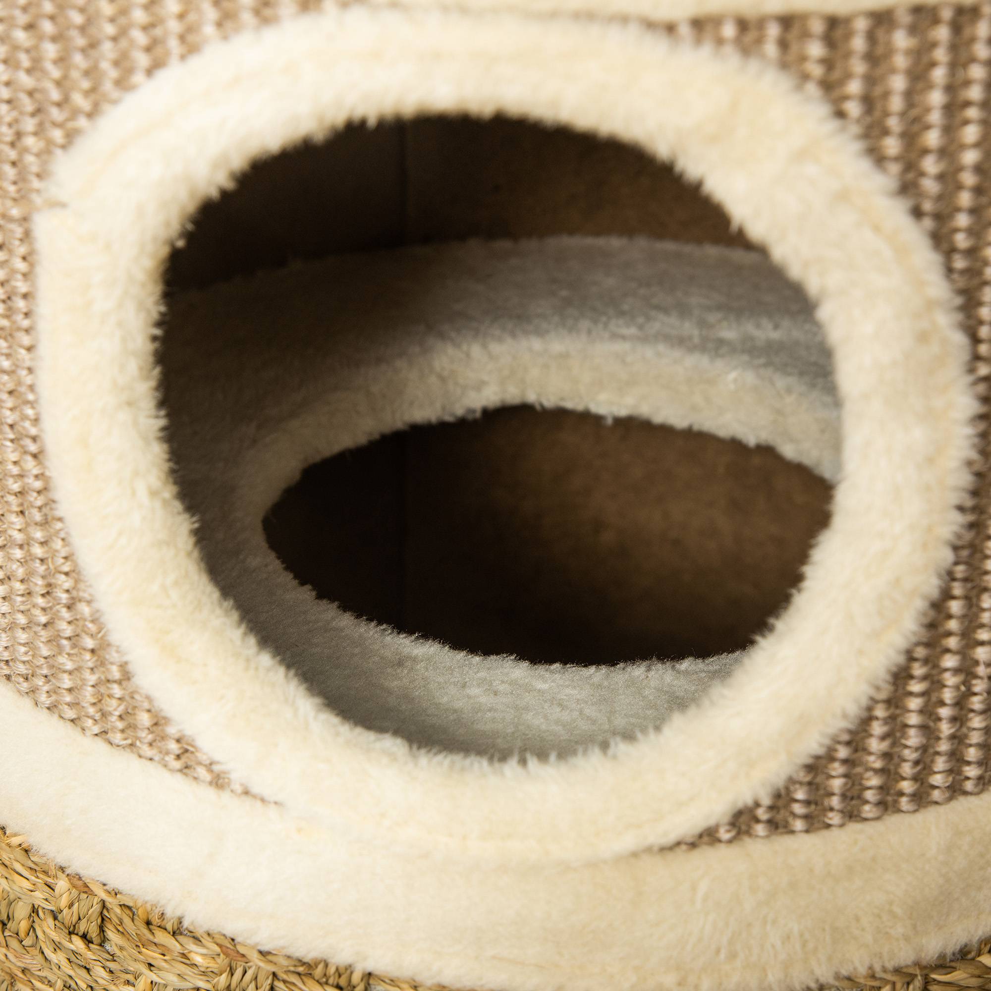 Pawhut - Arbre à chat cylindrique - tour à griffer pour chat - arbre à chat tour - Tonneau griffoir - 3 niches + plateforme - sisal corde d'algues beige - Imagen 9