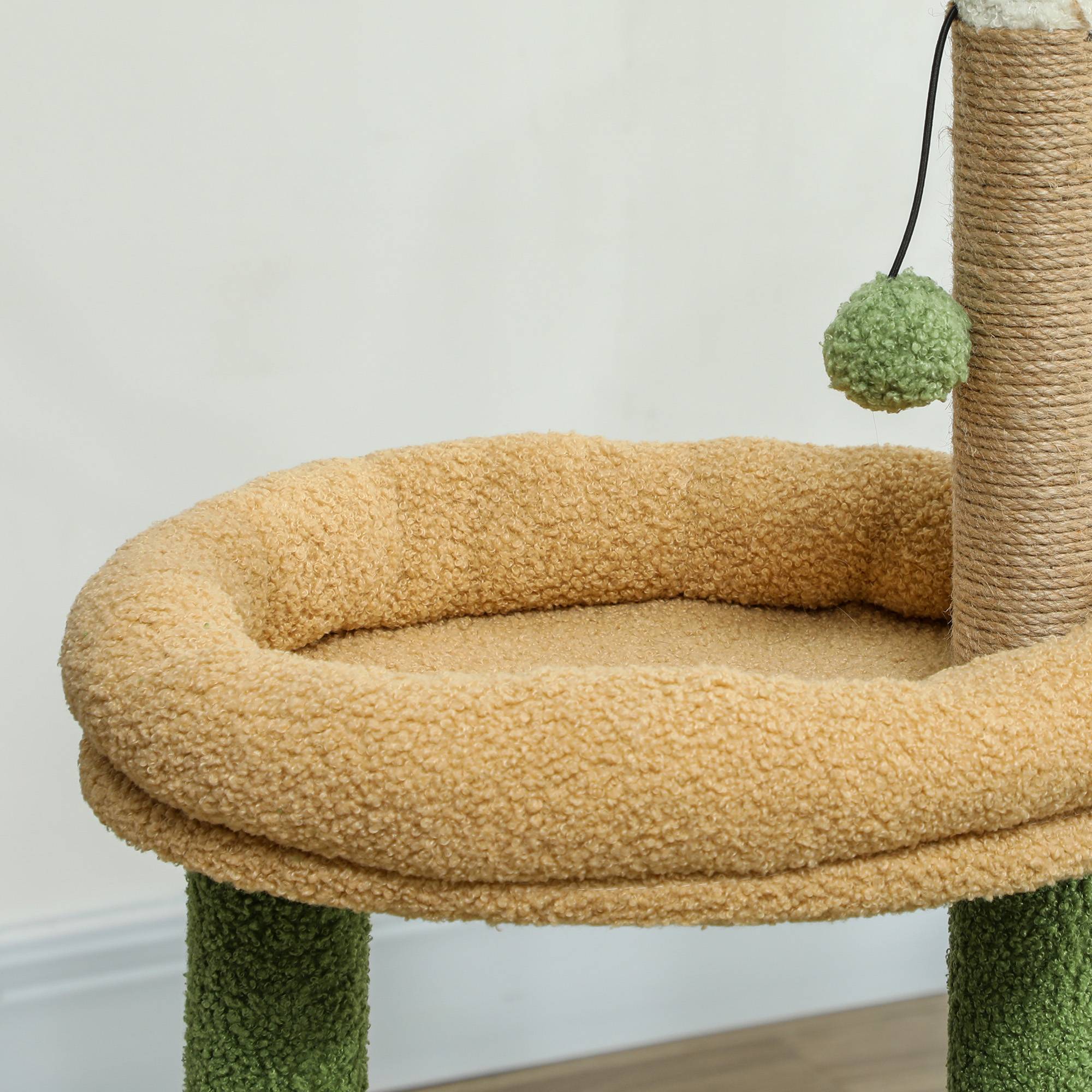 Arbre à Chat Design Nature en Bois et Jute pour Petit Chat avec Niche Griffoirs et Jouets 98 cm Vert - ComfortXL Outdoor Living - Image 10