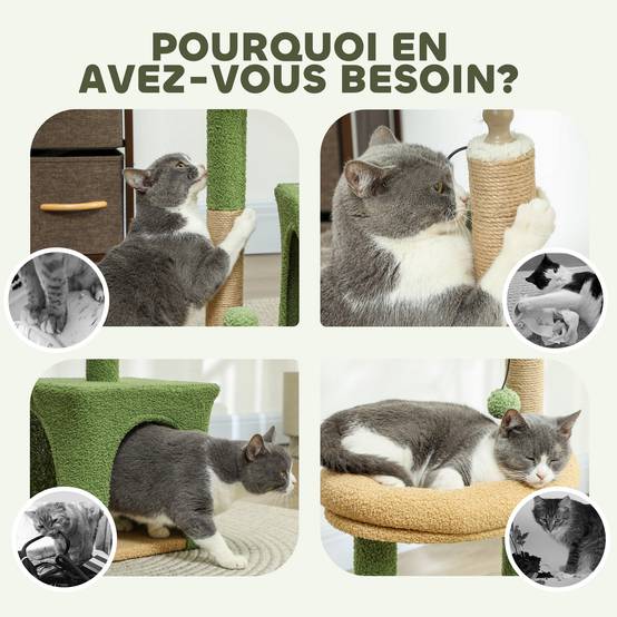 Arbre à Chat Design Nature en Bois et Jute pour Petit Chat avec Niche Griffoirs et Jouets 98 cm Vert - ComfortXL Outdoor Living - Image 9