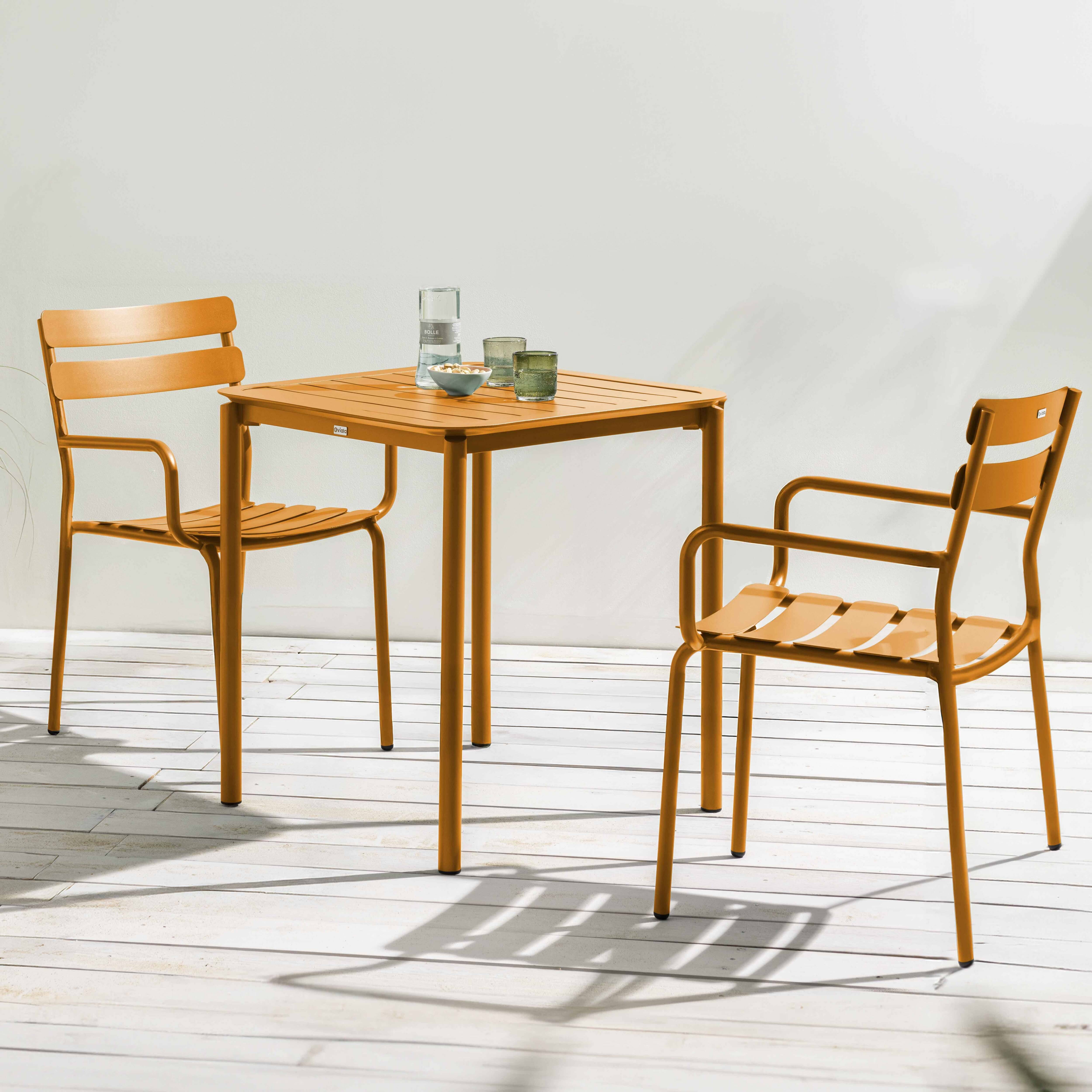 Oviala - Ensemble table de terrasse 70cm et 2 fauteuils jaune moutarde Almada - Oviala - Imagen 2
