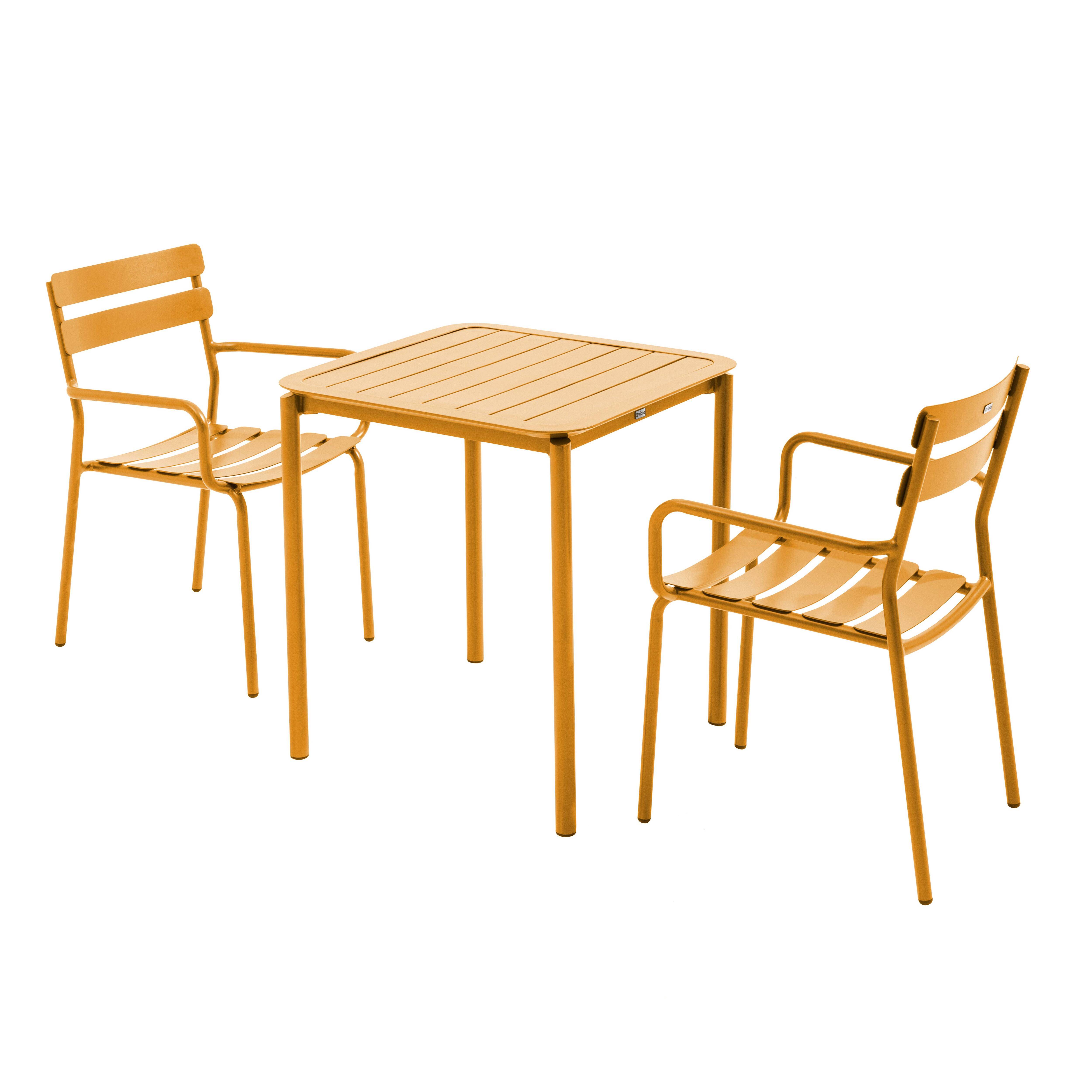 Oviala - Ensemble table de terrasse 70cm et 2 fauteuils jaune moutarde Almada - Oviala - Imagen 1