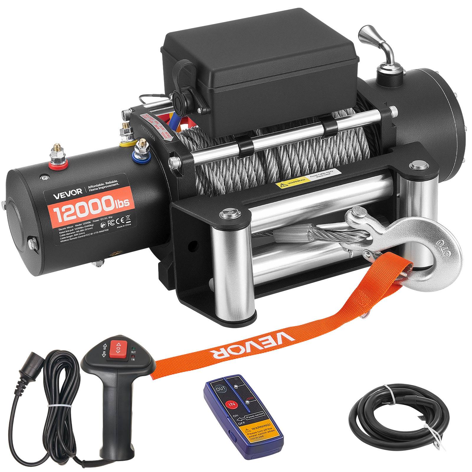 Vevor - VEVOR Treuil électrique 12 V 5 400 kg, câble acier 9,1 mm x 24 m, télécommandes filaire et sans fil, IP55, pour SUV, pick-up et tout-terrain - Image 1