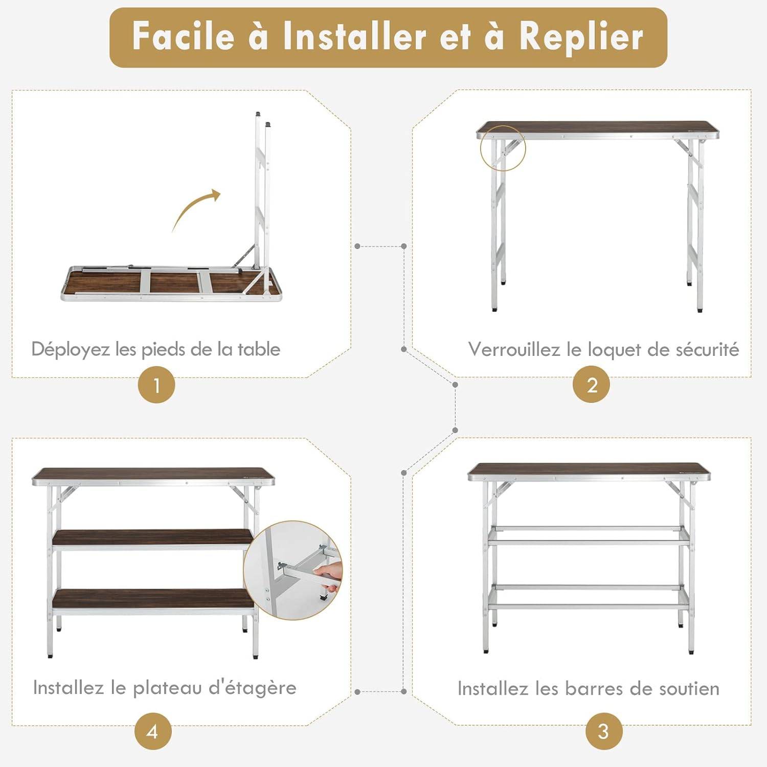 Costway - Table de camping pliante 110 x 38 x 88 cm-en Aluminium - Image 4