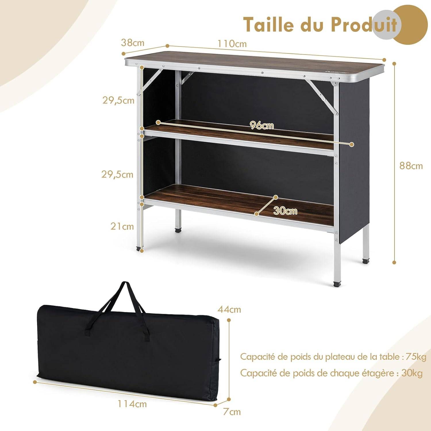 Costway - Table de camping pliante 110 x 38 x 88 cm-en Aluminium - Image 5