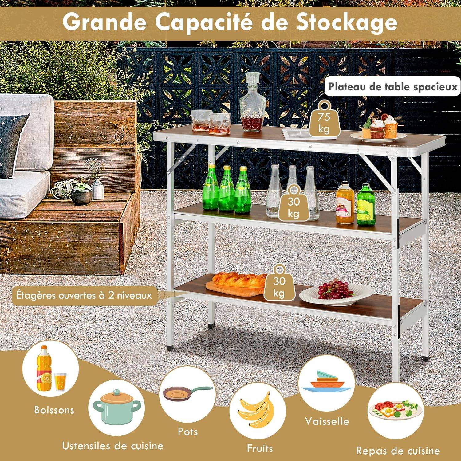Costway - Table de camping pliante 110 x 38 x 88 cm-en Aluminium - Image 3