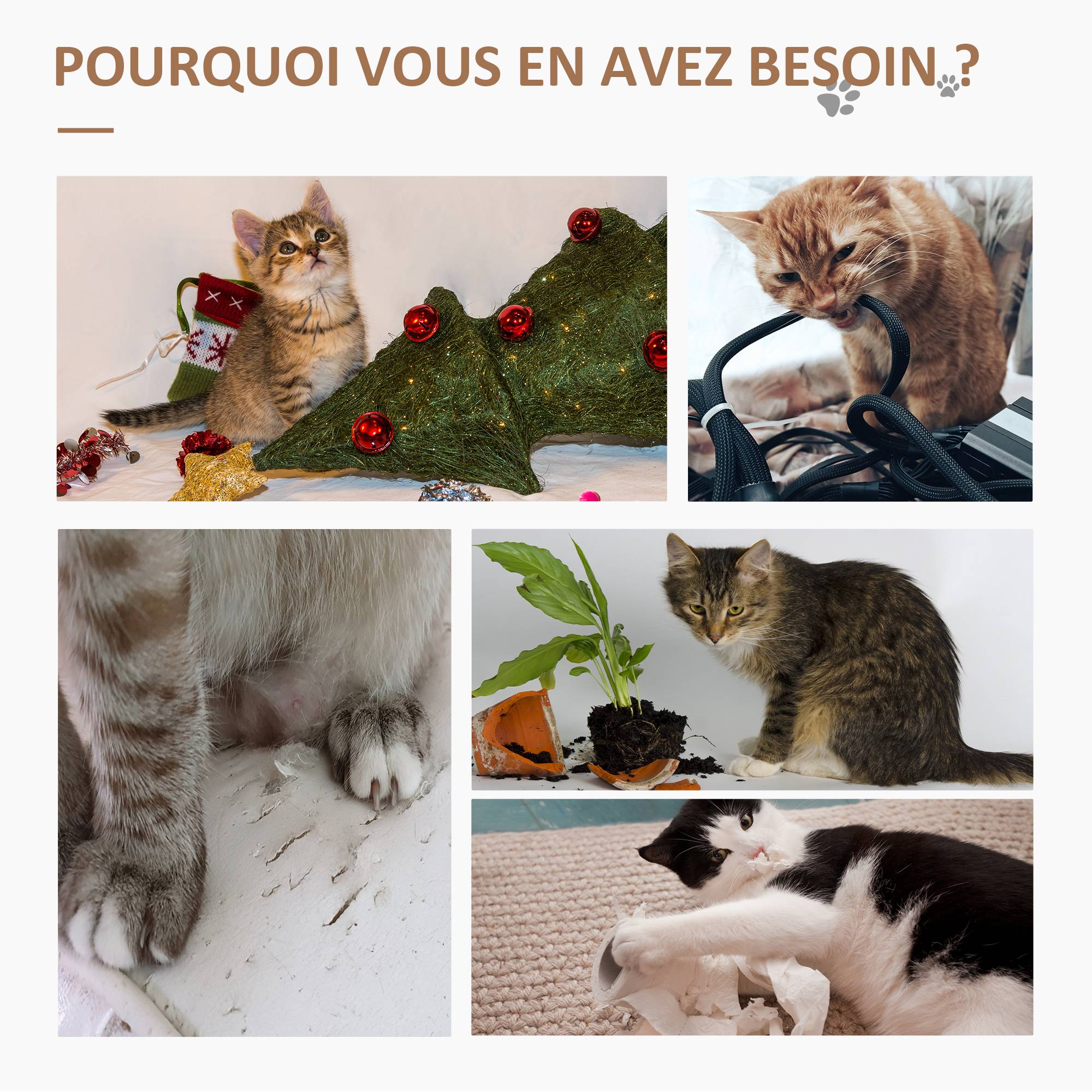 Pawhut - Arbre à chat 3 griffoirs grattoirs sisal naturel plateforme hamac et boule suspendue dim. 50L x 36l x 70H cm peluche haute densité 220 g/m² beige - Imagen 6