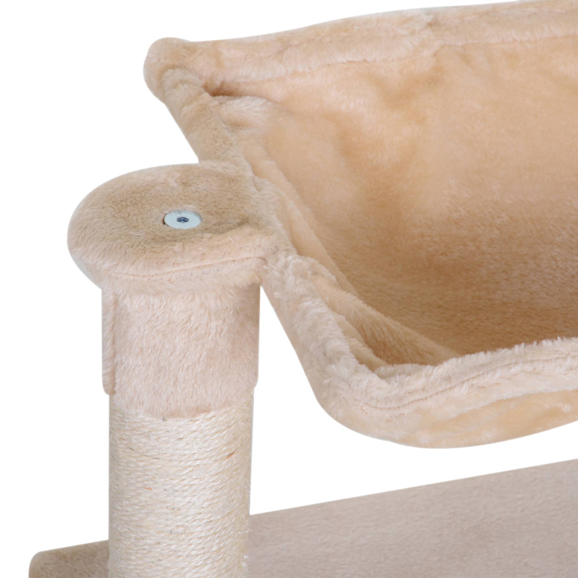Pawhut - Arbre à chat 3 griffoirs grattoirs sisal naturel plateforme hamac et boule suspendue dim. 50L x 36l x 70H cm peluche haute densité 220 g/m² beige - Imagen 8
