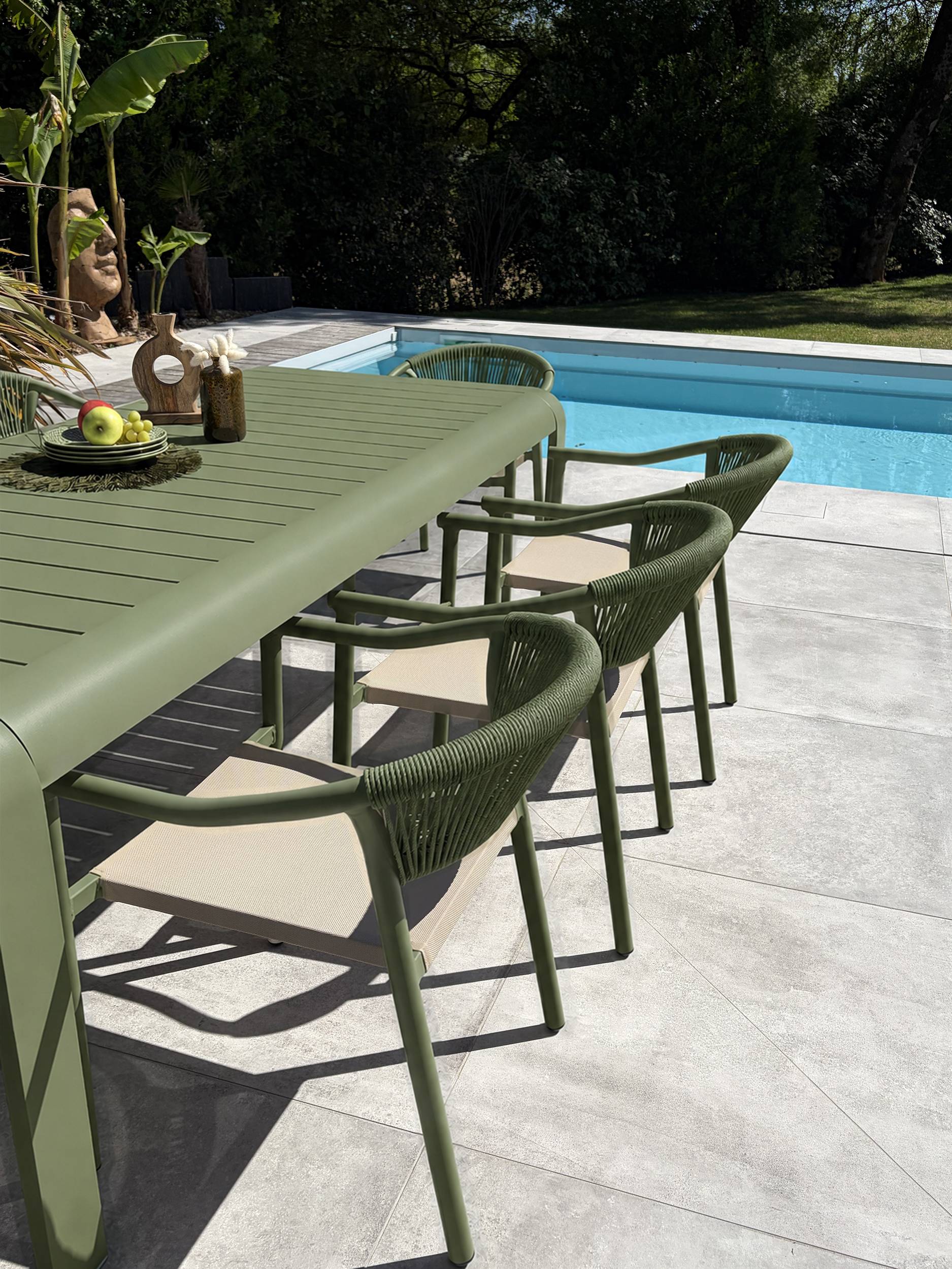 Dcb Garden - Ensemble repas de jardin en aluminium 8 places - Vert olive - HANOI - Image 2