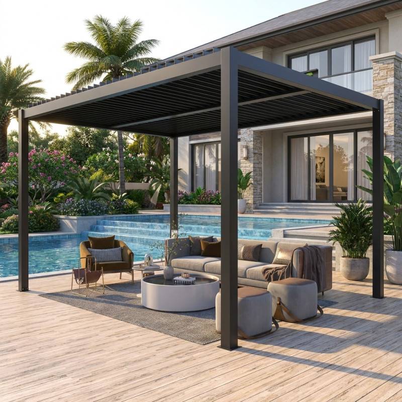 Pergola bioclimatique motorisée 12 m² aluminium anthracite télécommande X-Metal - Image 1