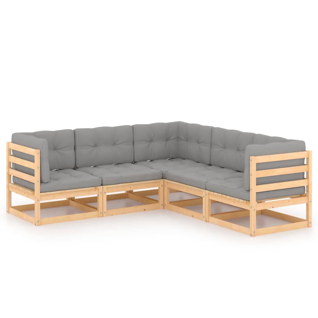 Helloshop26 - Salon de jardin meuble d'extérieur ensemble de mobilier 5 pièces avec coussins bois de pin massif - Imagen 1