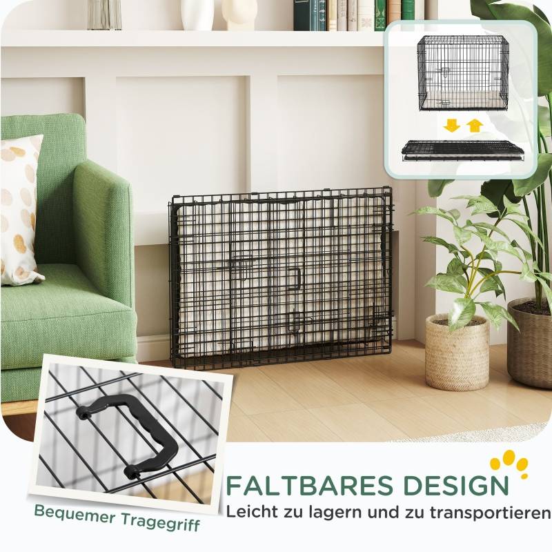 Cage pour Chiens Pliable avec 2 Portes et Coussin Noir 75 x 48.5 x 53 cm - PANGIVO - Image 7