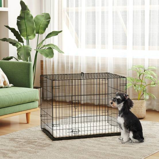 Cage pour Chiens Pliable avec 2 Portes et Coussin Noir 75 x 48.5 x 53 cm - PANGIVO - Image 2