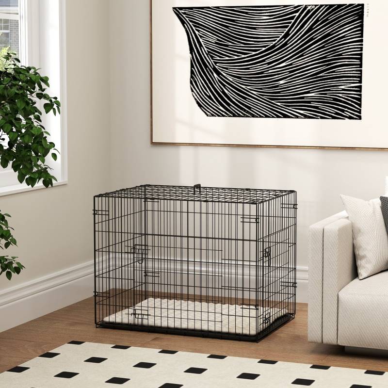 Cage pour Chiens Pliable avec 2 Portes et Coussin Noir 75 x 48.5 x 53 cm - PANGIVO - Image 8