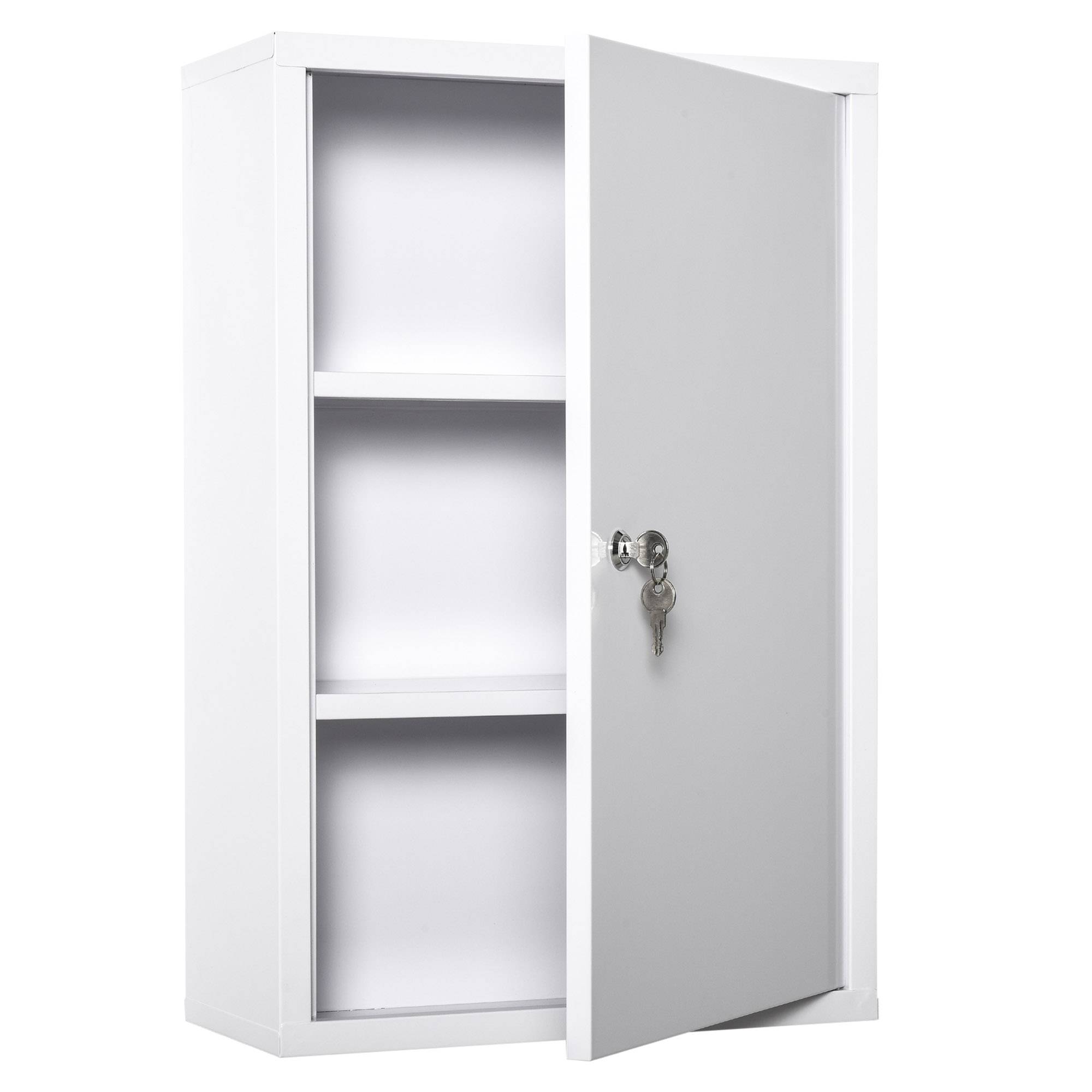 Sans Marque - Armoire Pharmacie 2 étagères 3 Niveaux verrouillable 40x18x60 cm 2 clés métal Blanc - Image 1