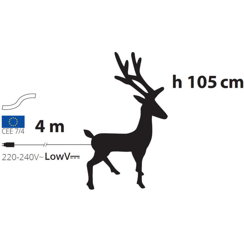 Lotti - Renne lumineux 3D H105cm 200 LED ambré fixe fil tressé crème et marron Smart Connect 31V professionnel Lotti - Imagen 3