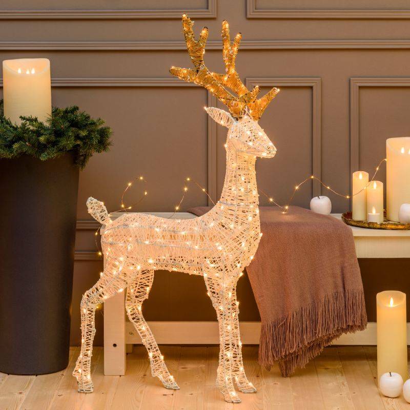 Lotti - Renne lumineux 3D H105cm 200 LED ambré fixe fil tressé crème et marron Smart Connect 31V professionnel Lotti - Imagen 10
