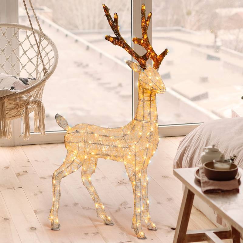 Lotti - Renne lumineux 3D H105cm 200 LED ambré fixe fil tressé crème et marron Smart Connect 31V professionnel Lotti - Imagen 9