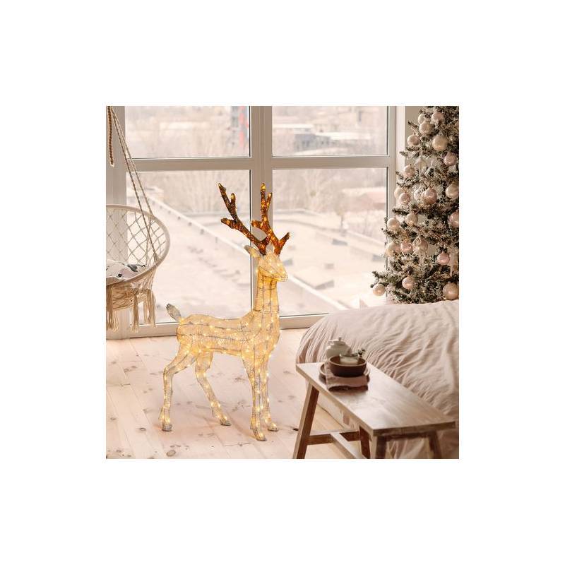 Lotti - Renne lumineux 3D H105cm 200 LED ambré fixe fil tressé crème et marron Smart Connect 31V professionnel Lotti - Imagen 5
