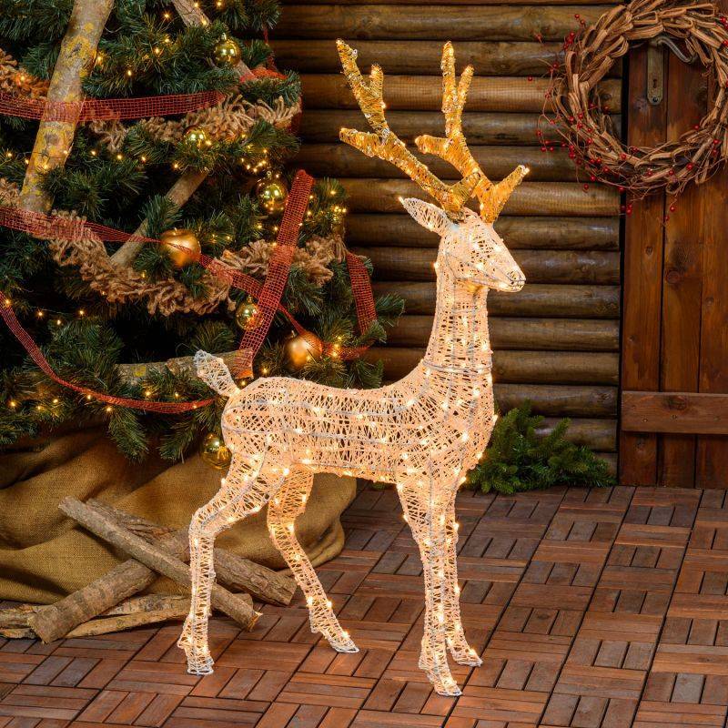 Lotti - Renne lumineux 3D H105cm 200 LED ambré fixe fil tressé crème et marron Smart Connect 31V professionnel Lotti - Imagen 2