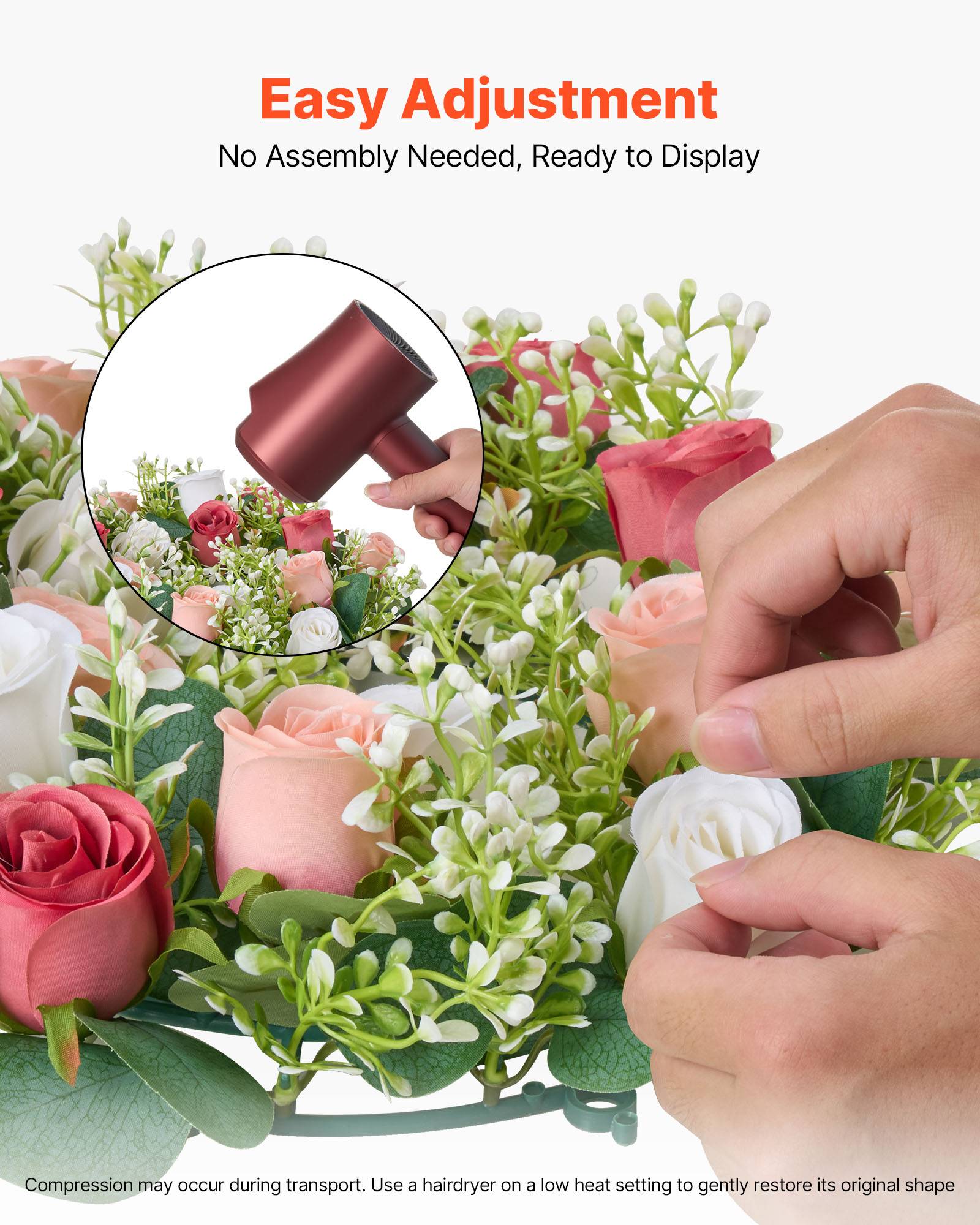 VEVOR Couronne de Roses Artificielles Lot de 10 34 cm Roses en Rose et Blanches - Image 5