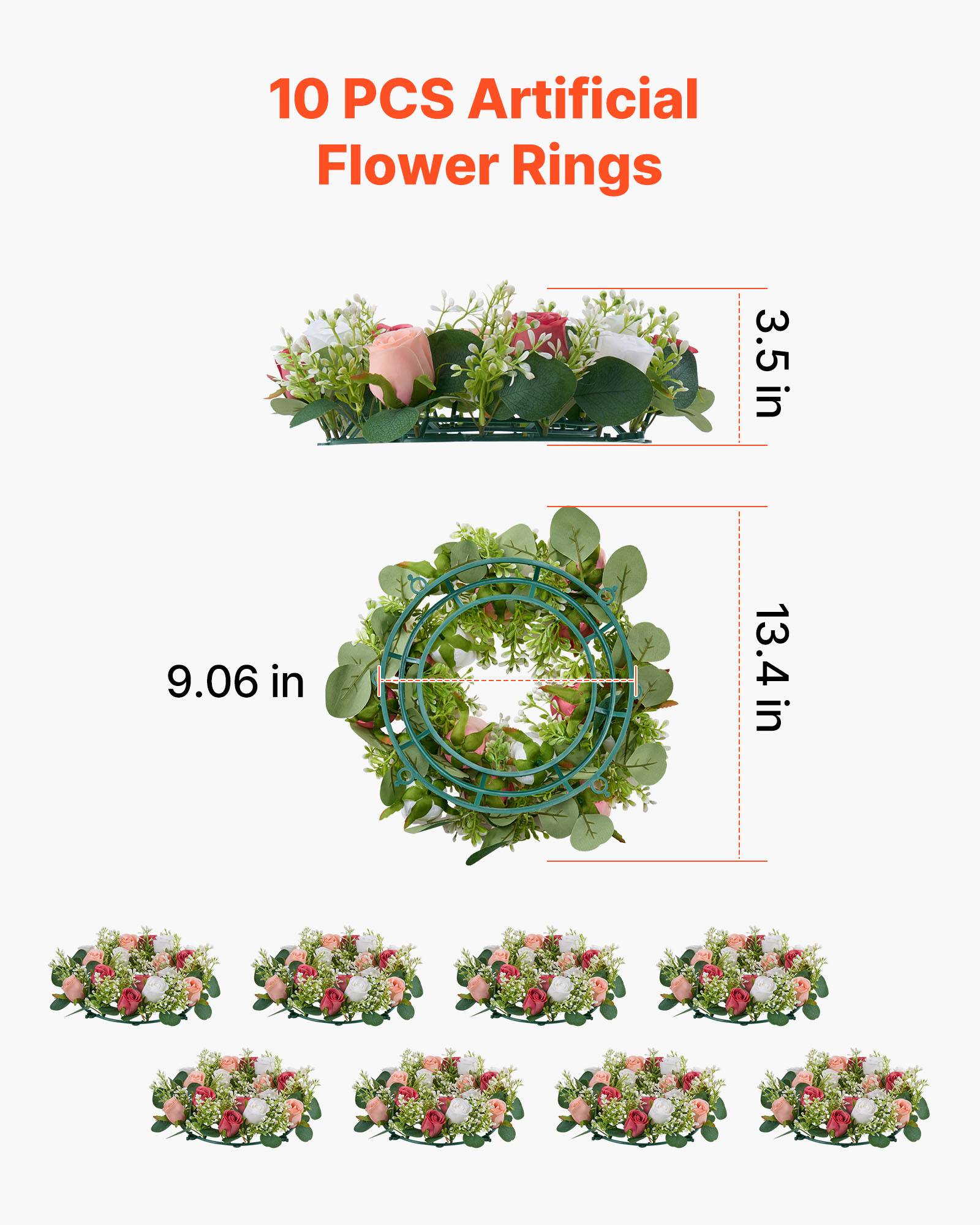 VEVOR Couronne de Roses Artificielles Lot de 10 34 cm Roses en Rose et Blanches - Image 3