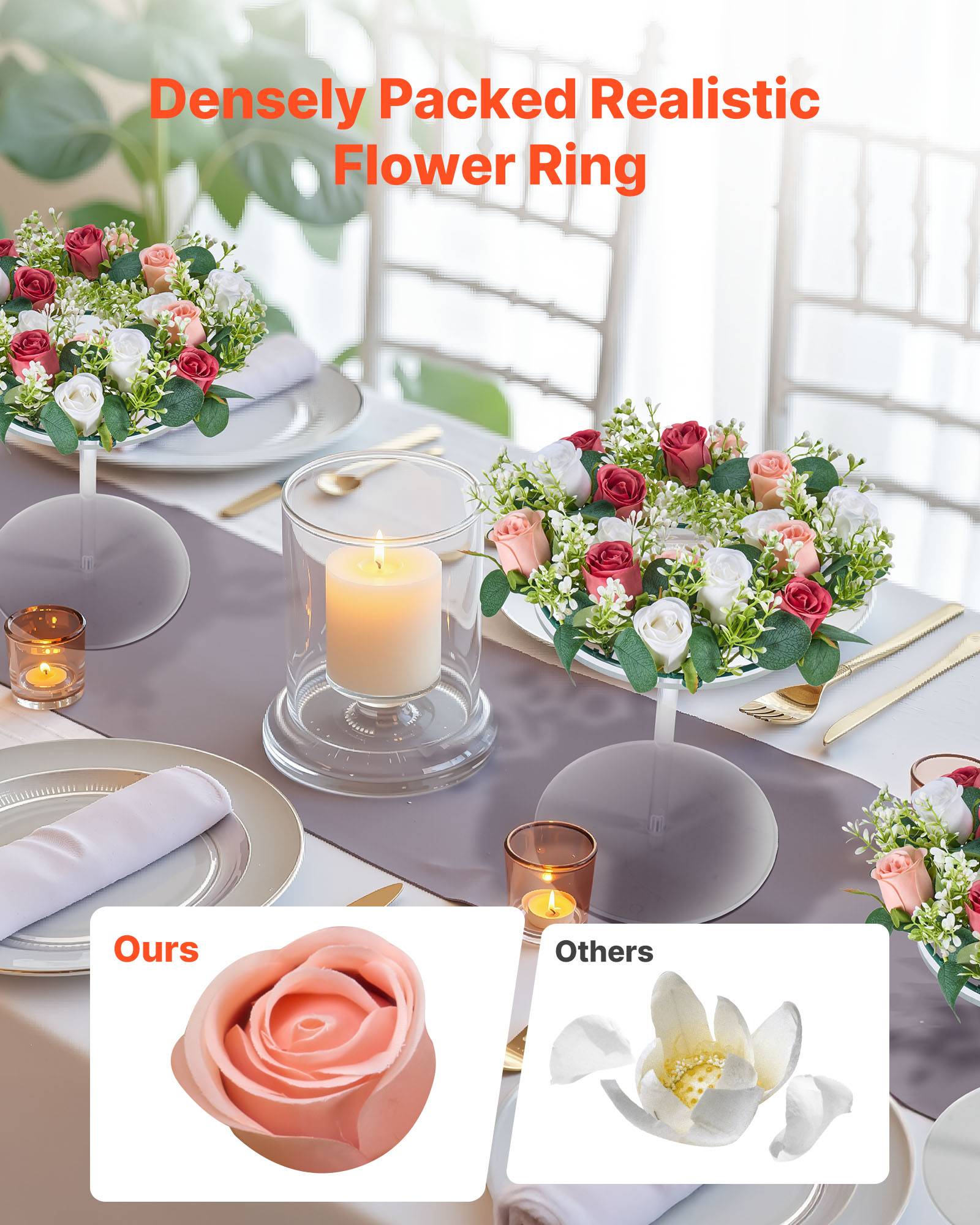 VEVOR Couronne de Roses Artificielles Lot de 10 34 cm Roses en Rose et Blanches - Image 2