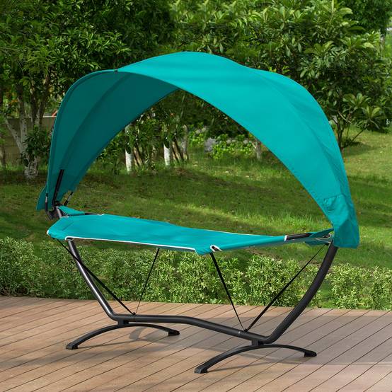 Hamac de Jardin avec Support et Pare-Soleil Vert L.273 x l.181 x H.115 cm SoBuy - Image 10