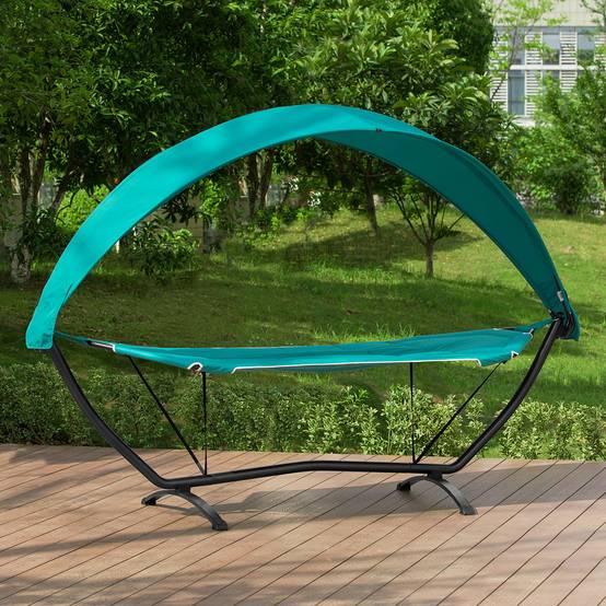 Hamac de Jardin avec Support et Pare-Soleil Vert L.273 x l.181 x H.115 cm SoBuy - Image 2
