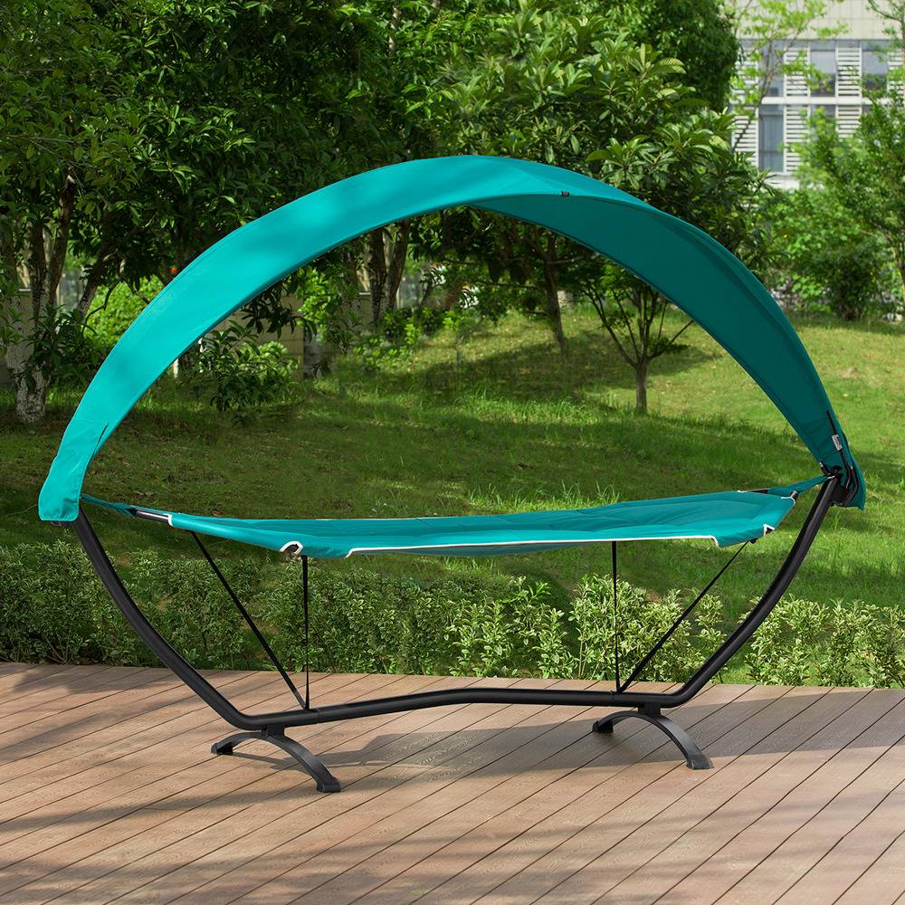 Hamac de Jardin avec Support et Pare-Soleil Vert L.273 x l.181 x H.115 cm SoBuy - Imagen 2