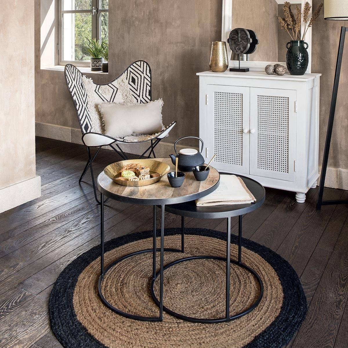 Atmosphera - Tapis en jute bord noir noir D120cm - Atmosphera Créateur d'intérieur - Imagen 1
