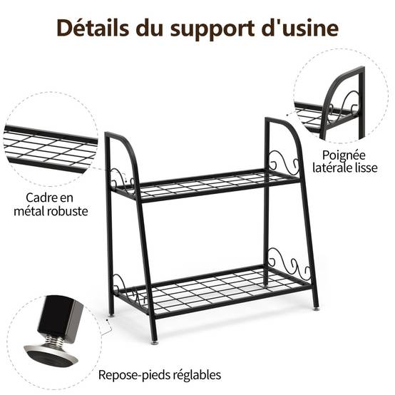 Etagère de Plantes à 2 Etages en Métal en Forme d'Echelle Intérieur/Extérieur avec Pied Réglable pour Jardin Balcon Salon - Image 7