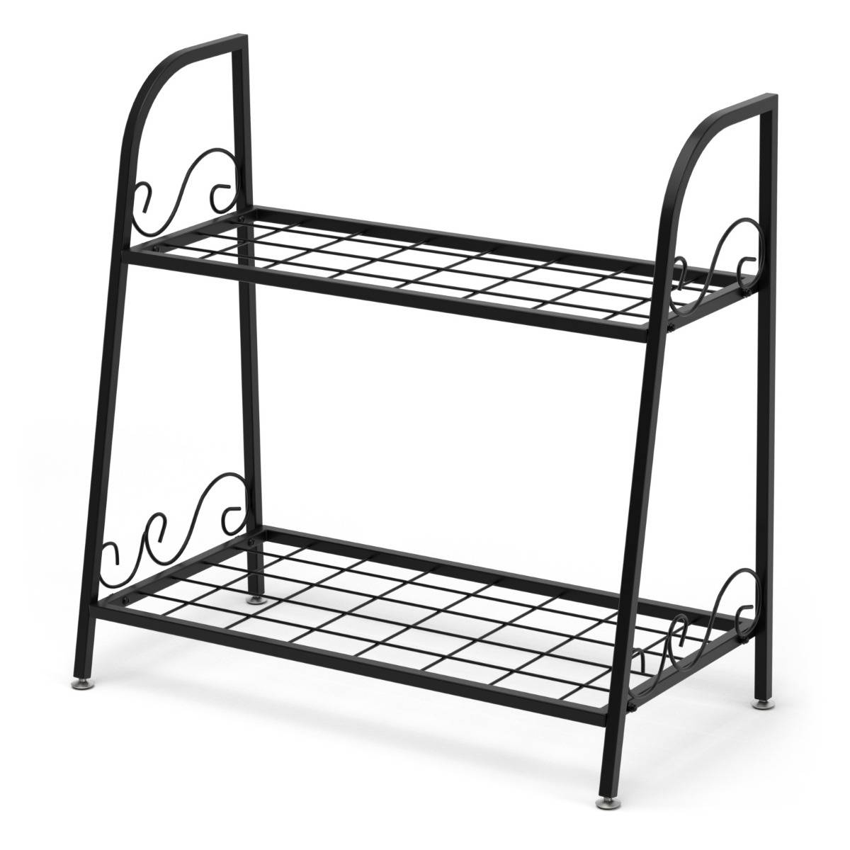 Etagère de Plantes à 2 Etages en Métal en Forme d'Echelle Intérieur/Extérieur avec Pied Réglable pour Jardin Balcon Salon - Image 1