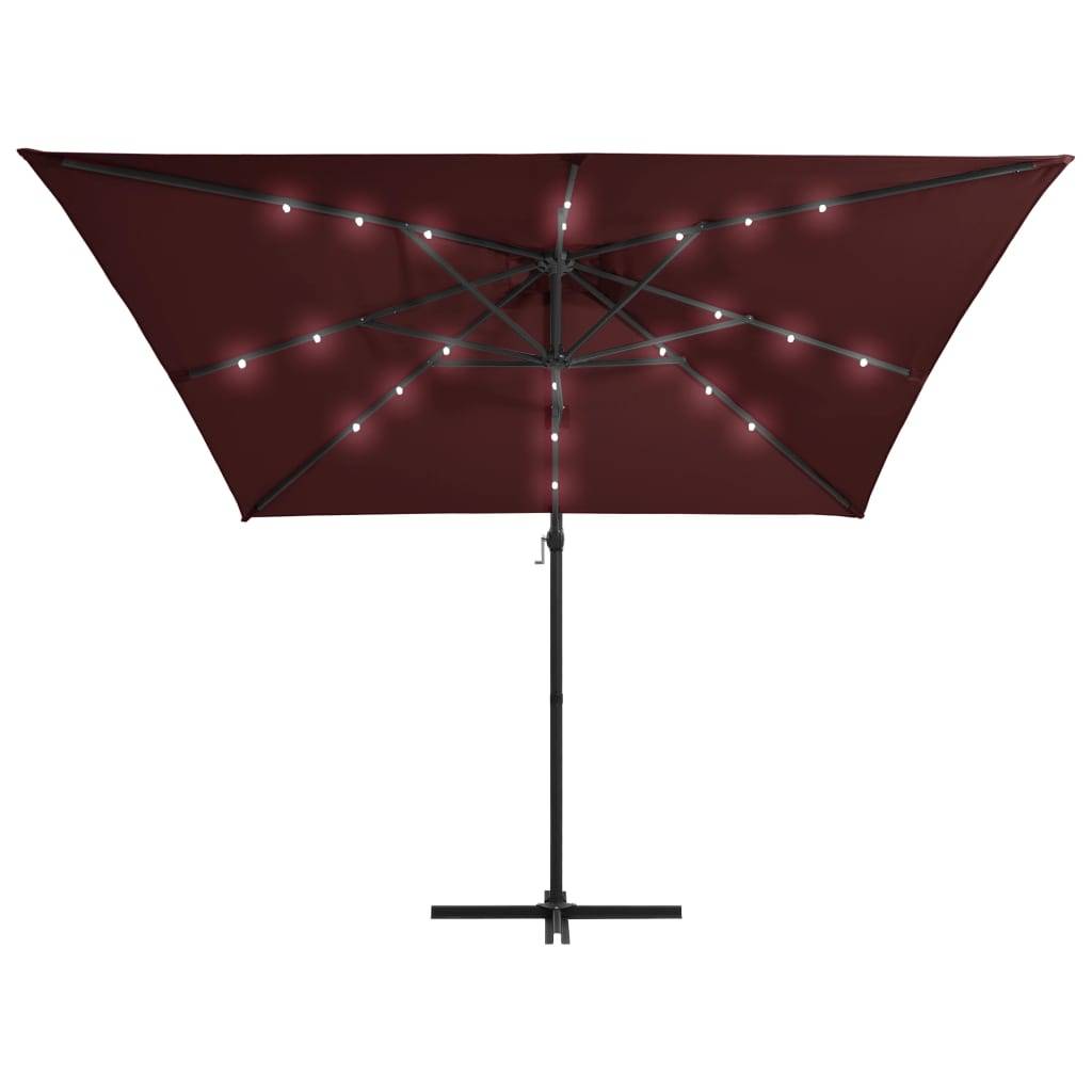 Helloshop26 - Parasol mobilier de jardin déporté avec lumières led 250 x 250 cm rouge bordeaux - Imagen 4