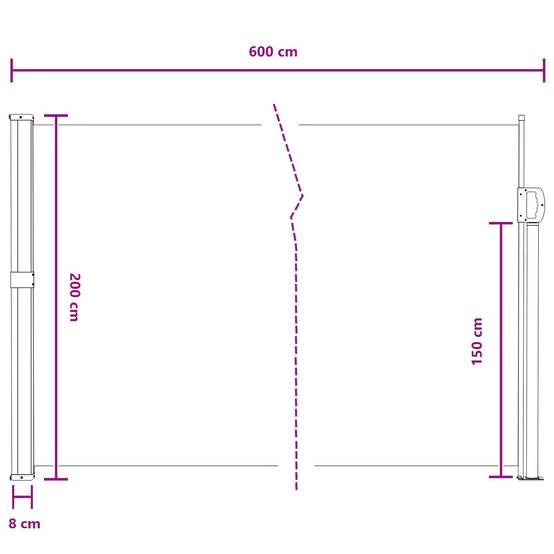 Store latéral rétractable polyester gris 600 x 200 cm - PANGIVO - Image 8