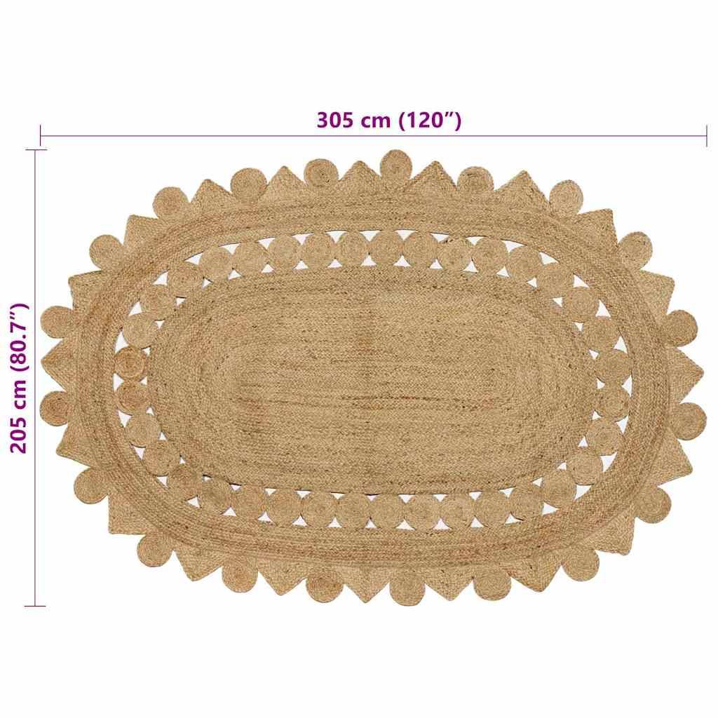 Très Grand Tapis Ovale en Jute Artisanal Ambiance Bohème pour Salle à Manger et Salon Marron 205 x 305 cm – ComfortXL Outdoor Living - Image 4